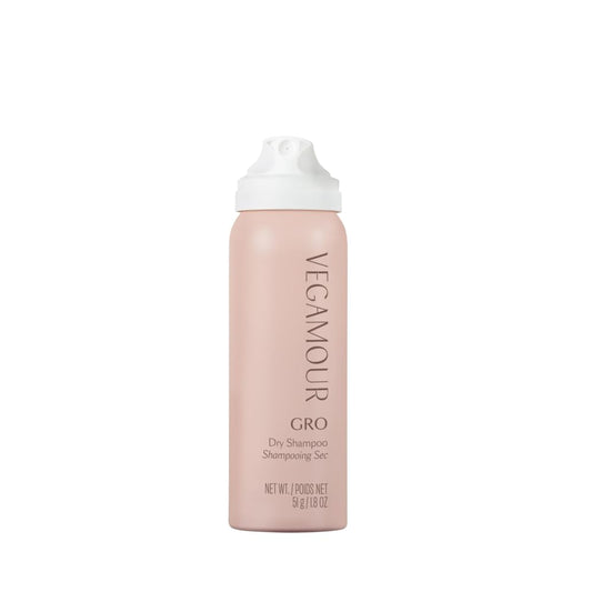 VEGAMOUR GRO dry shampoo travel size application refreshes roots.