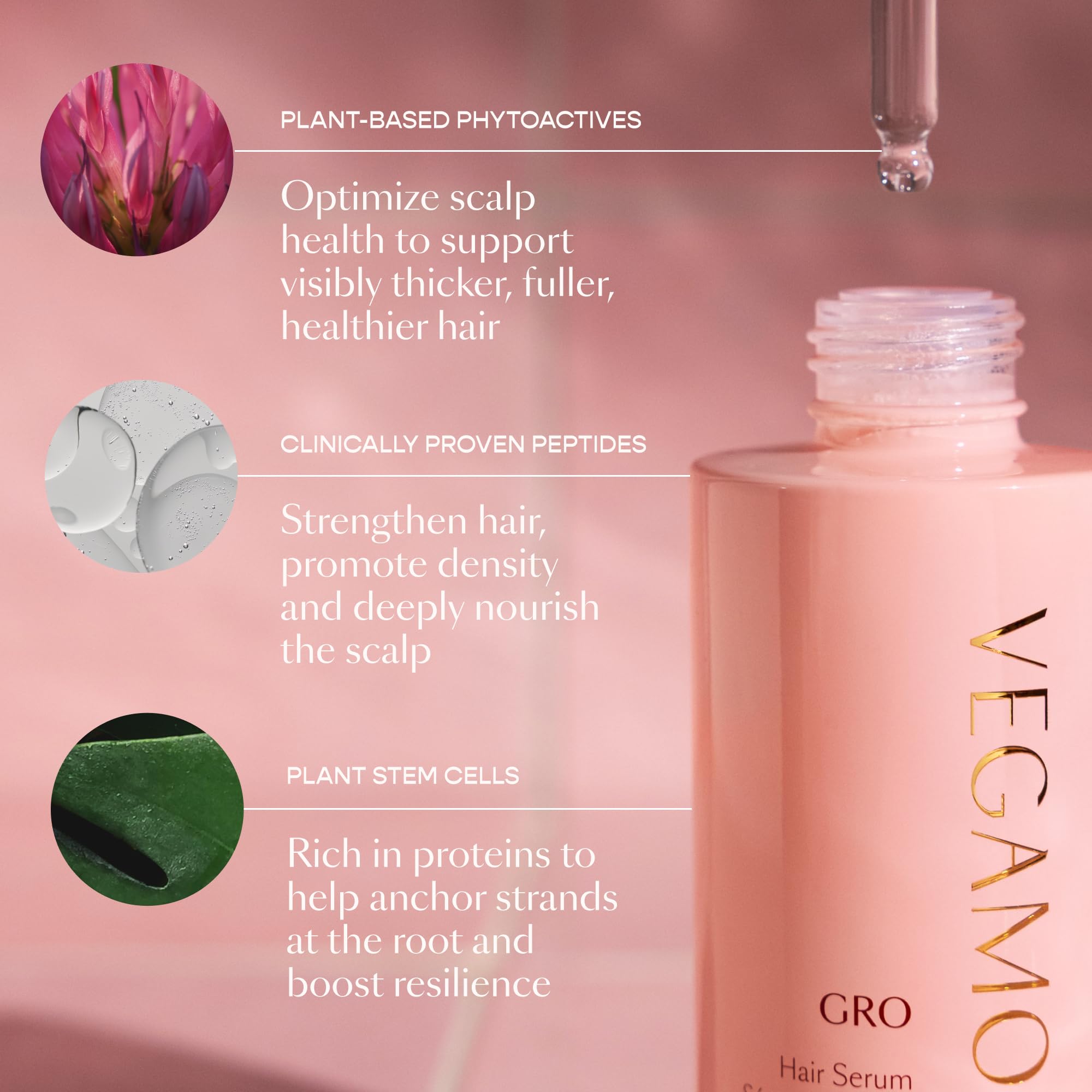 VEGAMOUR GRO Hair Serum swirl illustrating phytoactives.