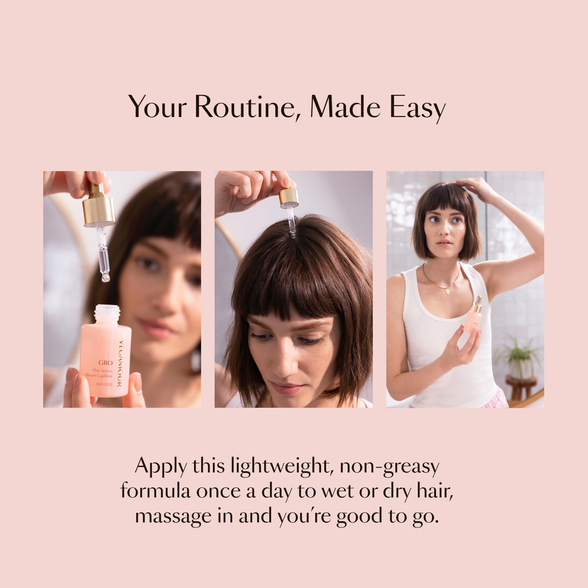 VEGAMOUR GRO Hair Serum showcasing healthier-looking hair.