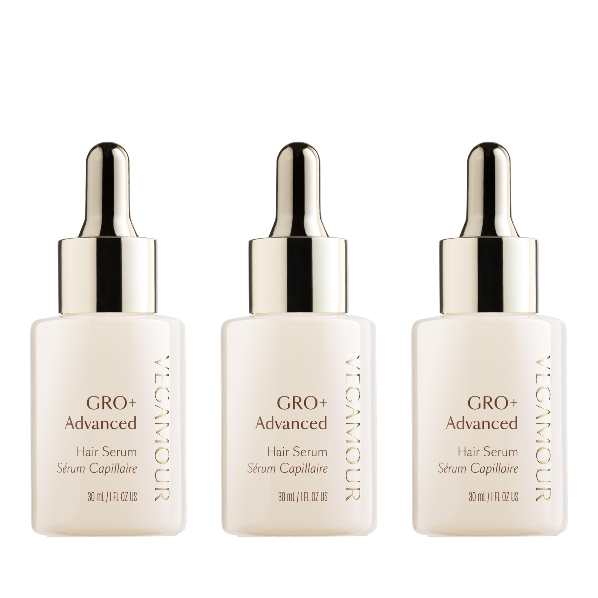VEGAMOUR GRO+ Advanced Serum bottle shown for smooth scalp care.