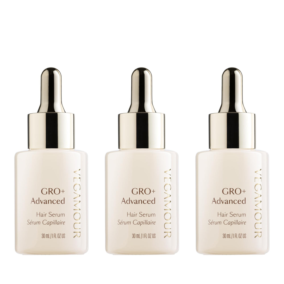 VEGAMOUR GRO+ Advanced Serum bottle shown for smooth scalp care.