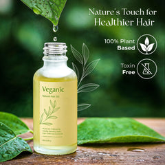 Lightweight, non-greasy Veganic Hair Growth Oil texture on hair.