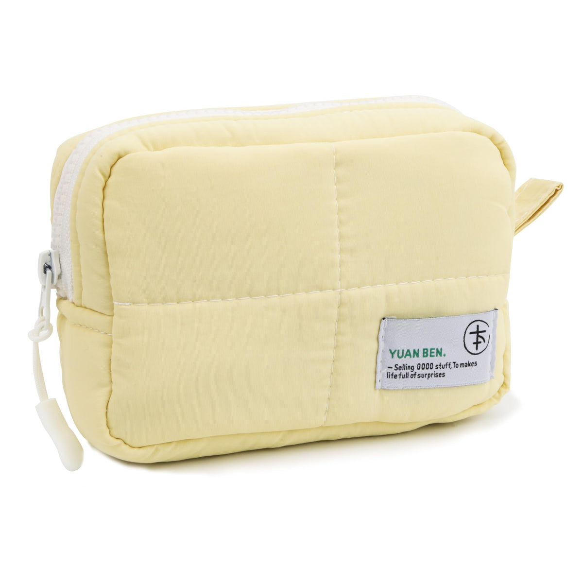 Veki Puffy makeup bag in yellow small front view for tidy cosmetics on the go.