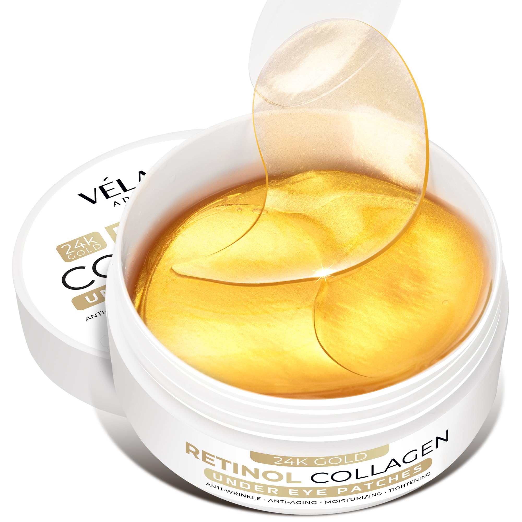 VELAMO ADVANCED 24k gold under-eye patches on skin for brighter, refreshed eyes