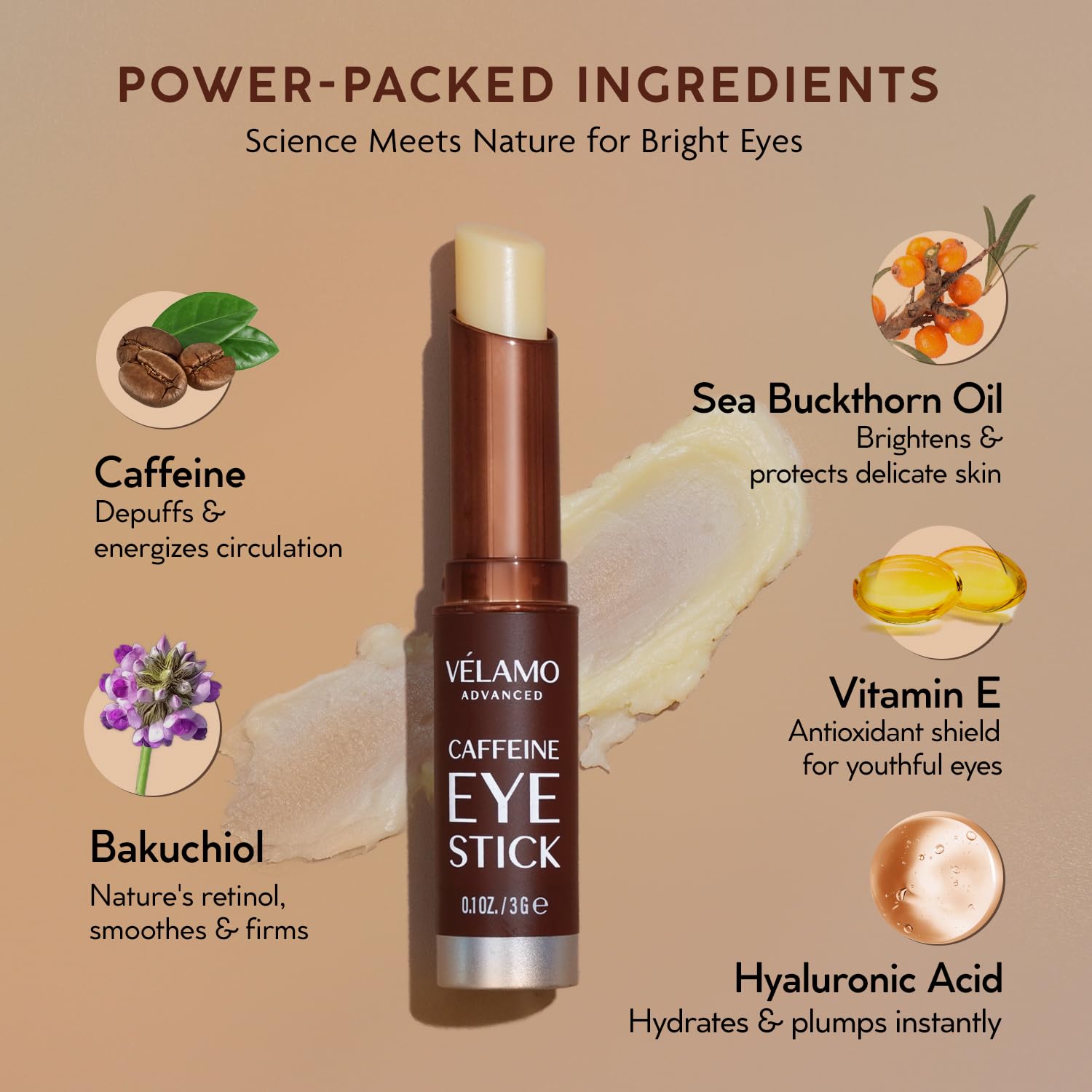 VELAMO ADVANCED bakuchiol eye balm ingredients highlight antioxidant care