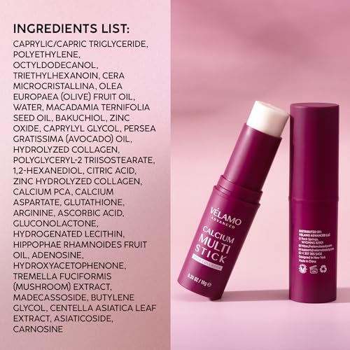 VELAMO ADVANCED Calcium Multi Balm Stick botanical moisture blend nourishes skin.