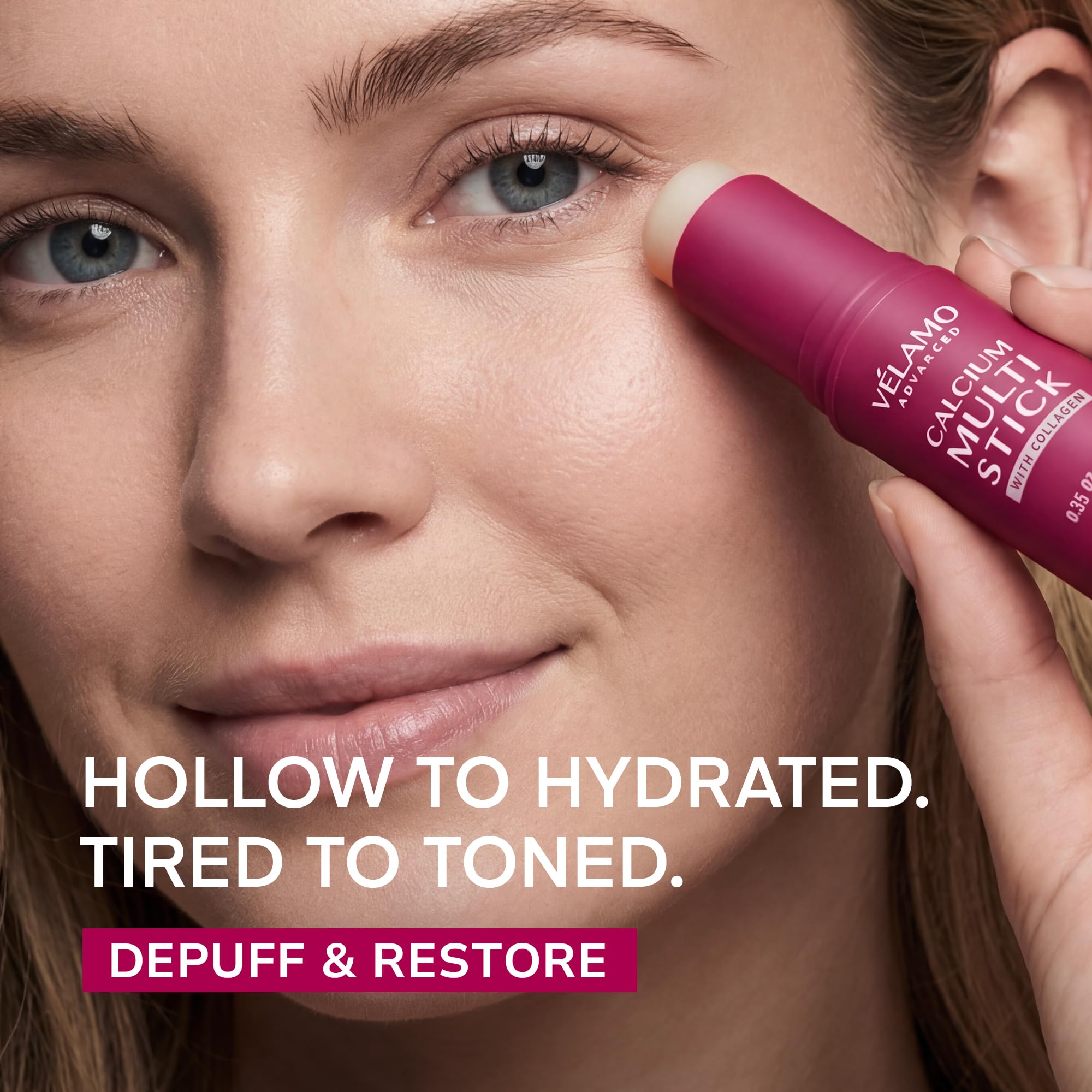 VELAMO ADVANCED Calcium Multi Balm Stick face application delivers deep moisture.