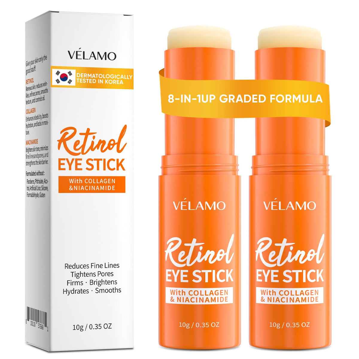 VELAMO ADVANCED Retinol Eye Stick packaging with two sticks for easy daily use