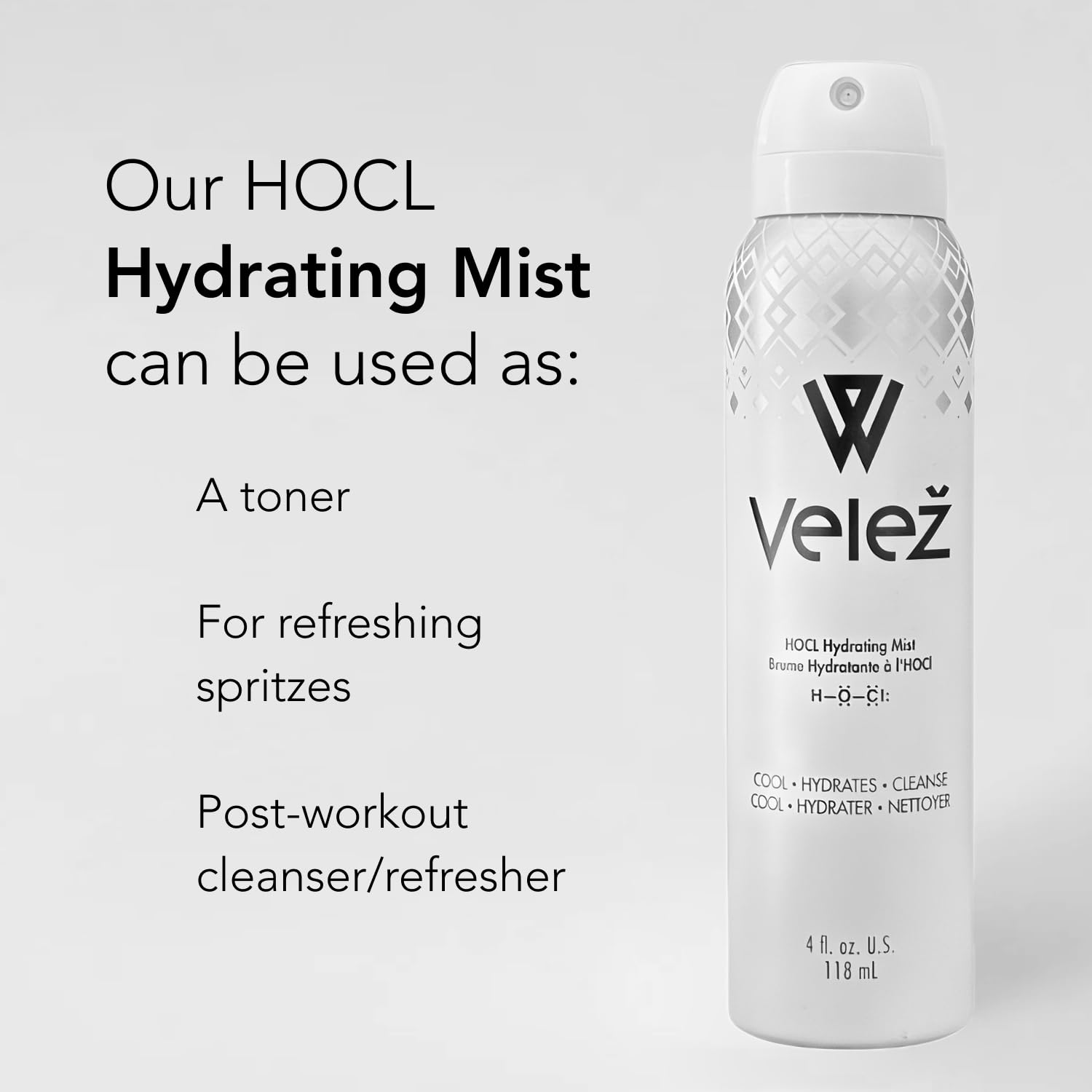 Velez HOCL Hydrating Face Mist aluminum can protecting product from light and oxidation.