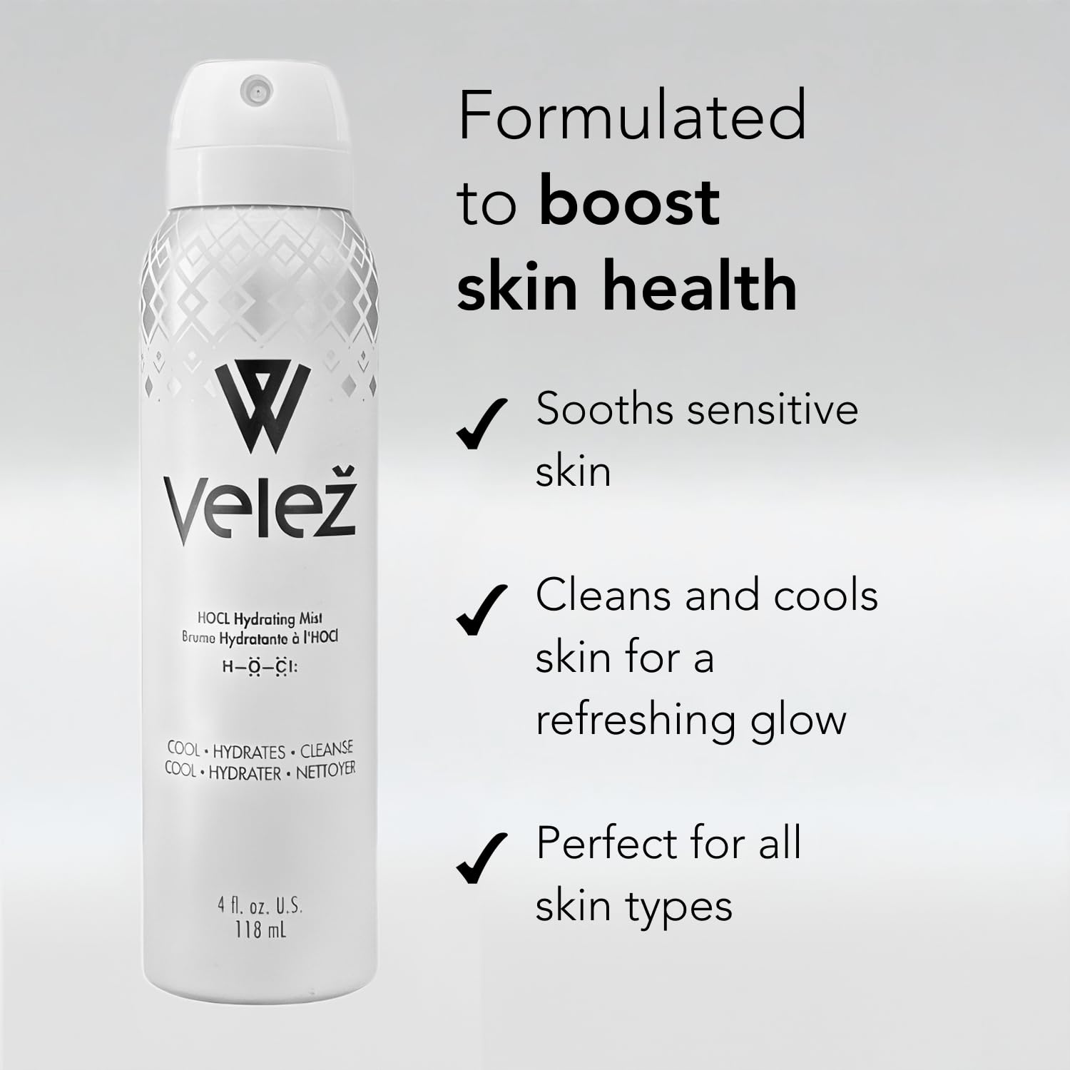 Velez HOCL Hydrating Face Mist used in spa or clinic settings for professional skincare.