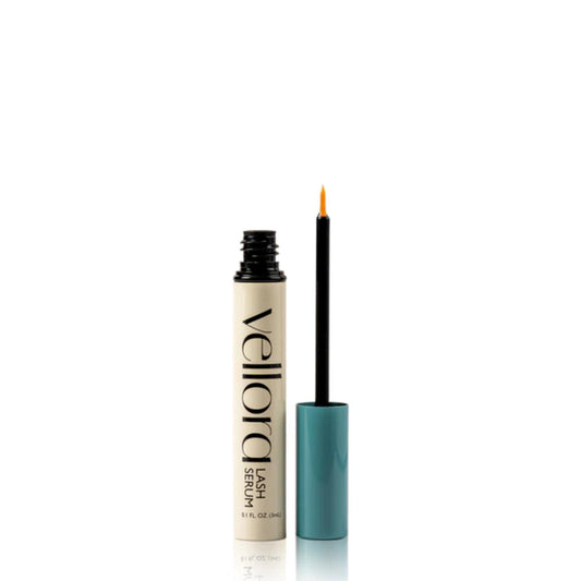 Vellora Lash Growth Serum applicator tip shown for precise daily lash line application.
