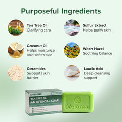 Veloma bar being applied to foot in shower for refreshed and clean feeling