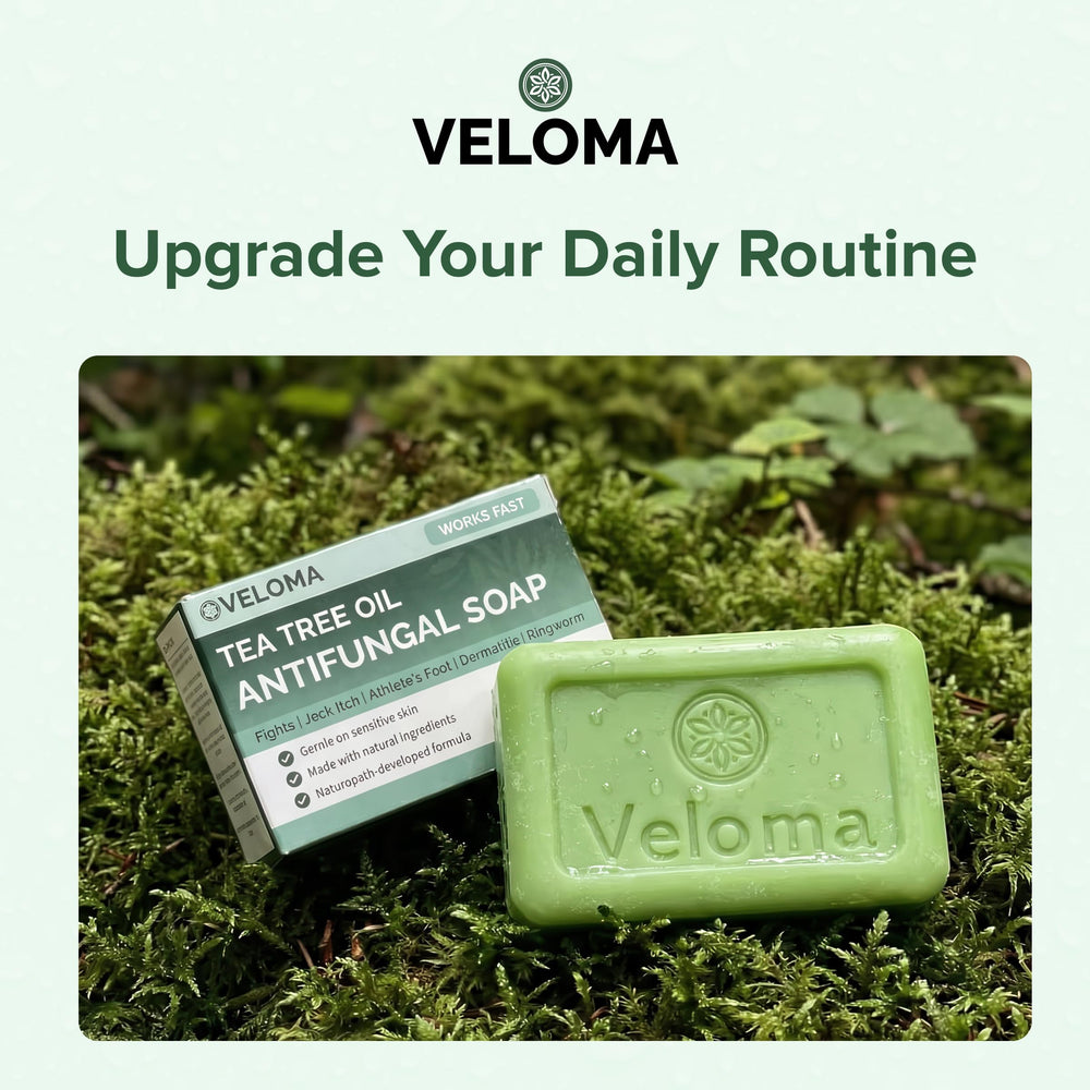 Veloma bar styled on bathroom shelf to show everyday routine and neat storage