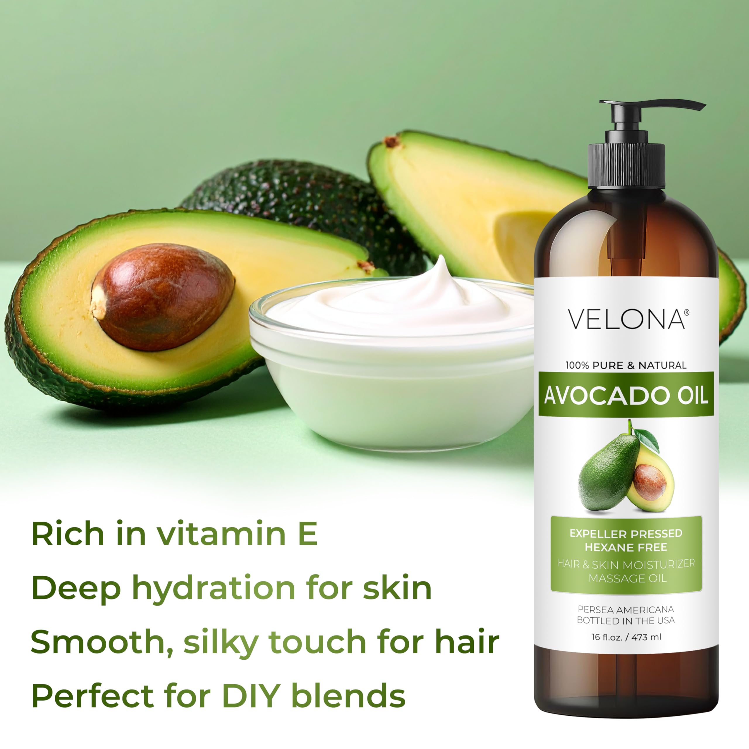 Hands applying Velona Avocado Oil for skincare routine.