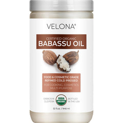 Velona Babassu Oil bottle front showing pure, organic oil for skin and hair care
