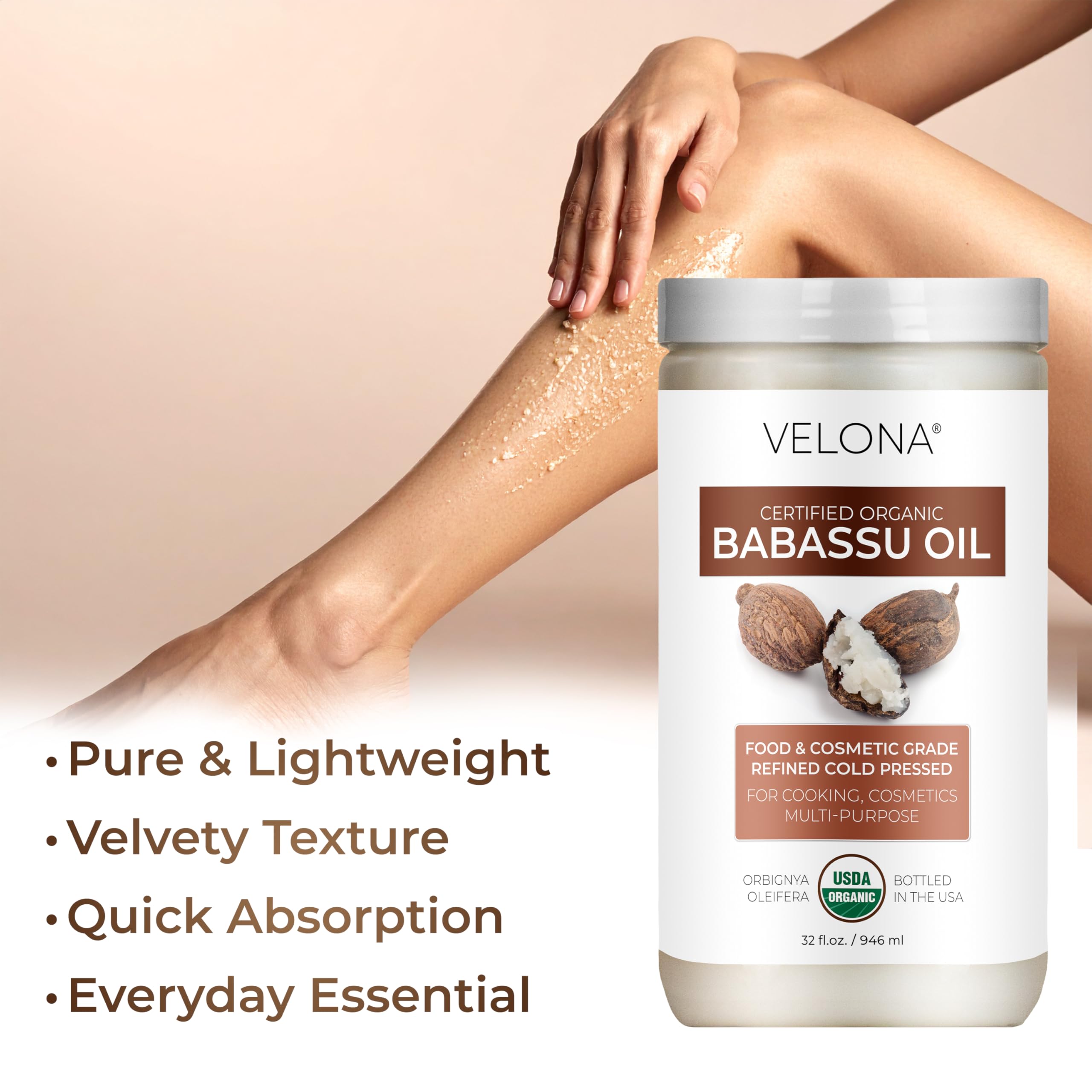 Velona Babassu Oil on skin providing balanced moisture and silky feel