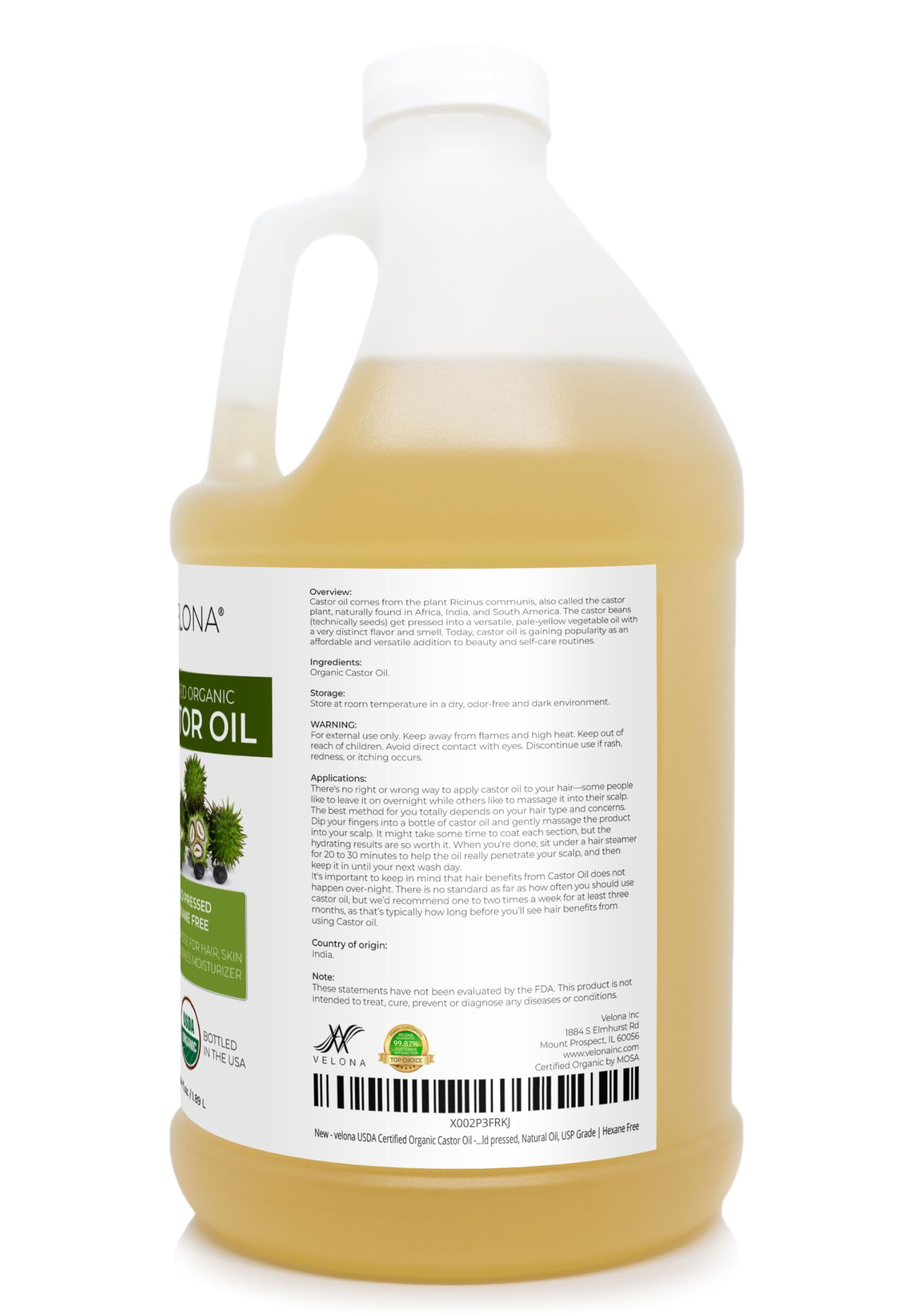 Velona castor oil application on hair for moisture and shine.