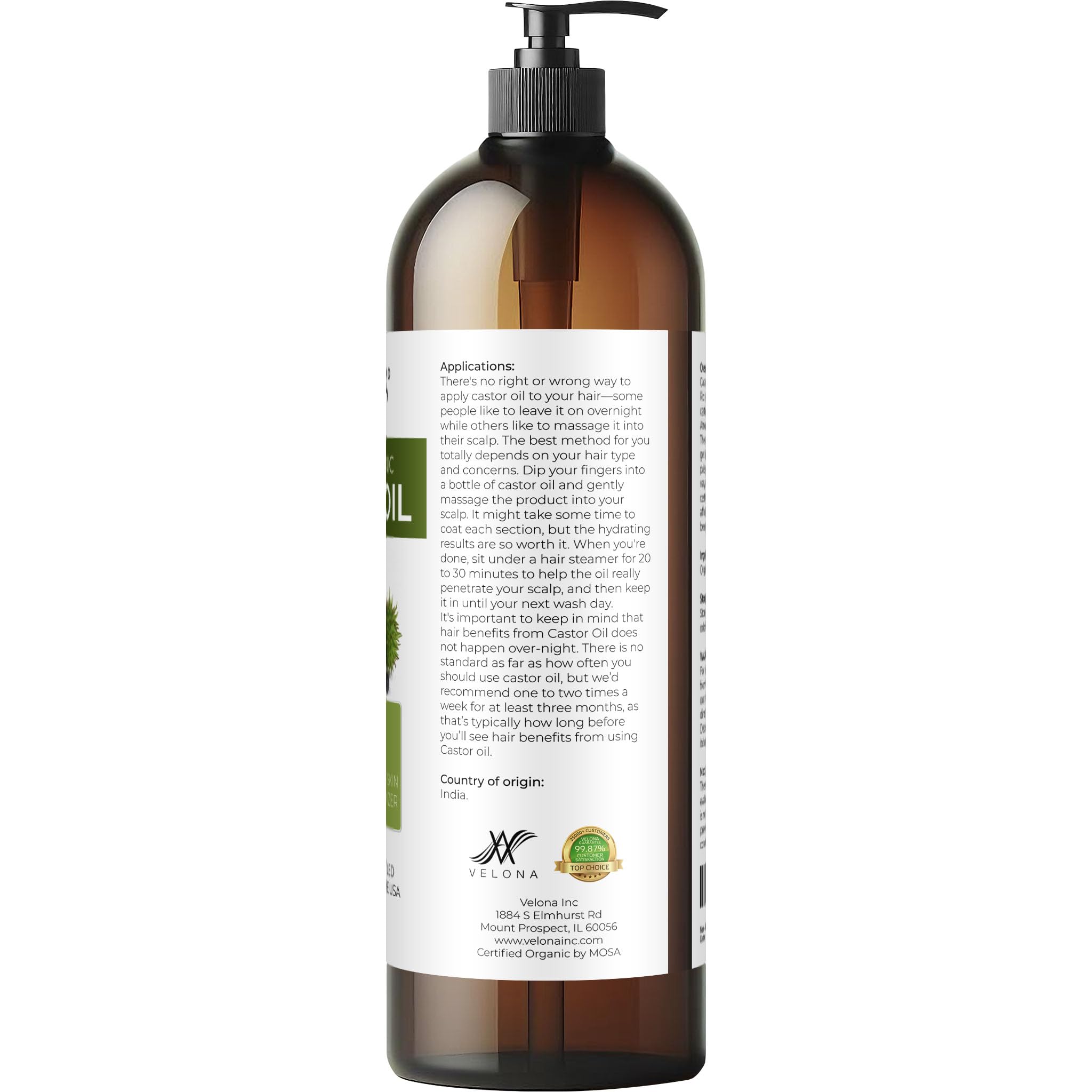 Velona castor oil moisturizes skin for a soft, conditioned feel.