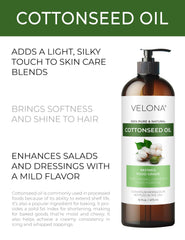 Velona Cotton Seed Oil bottle pour for easy skin and hair care application
