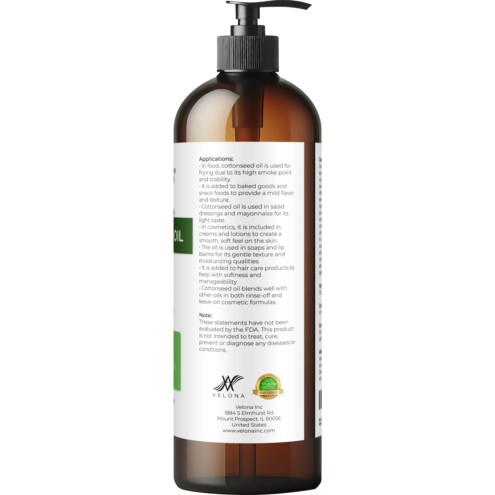 Velona Cotton Seed Oil ingredients image emphasizing pure, refined formula
