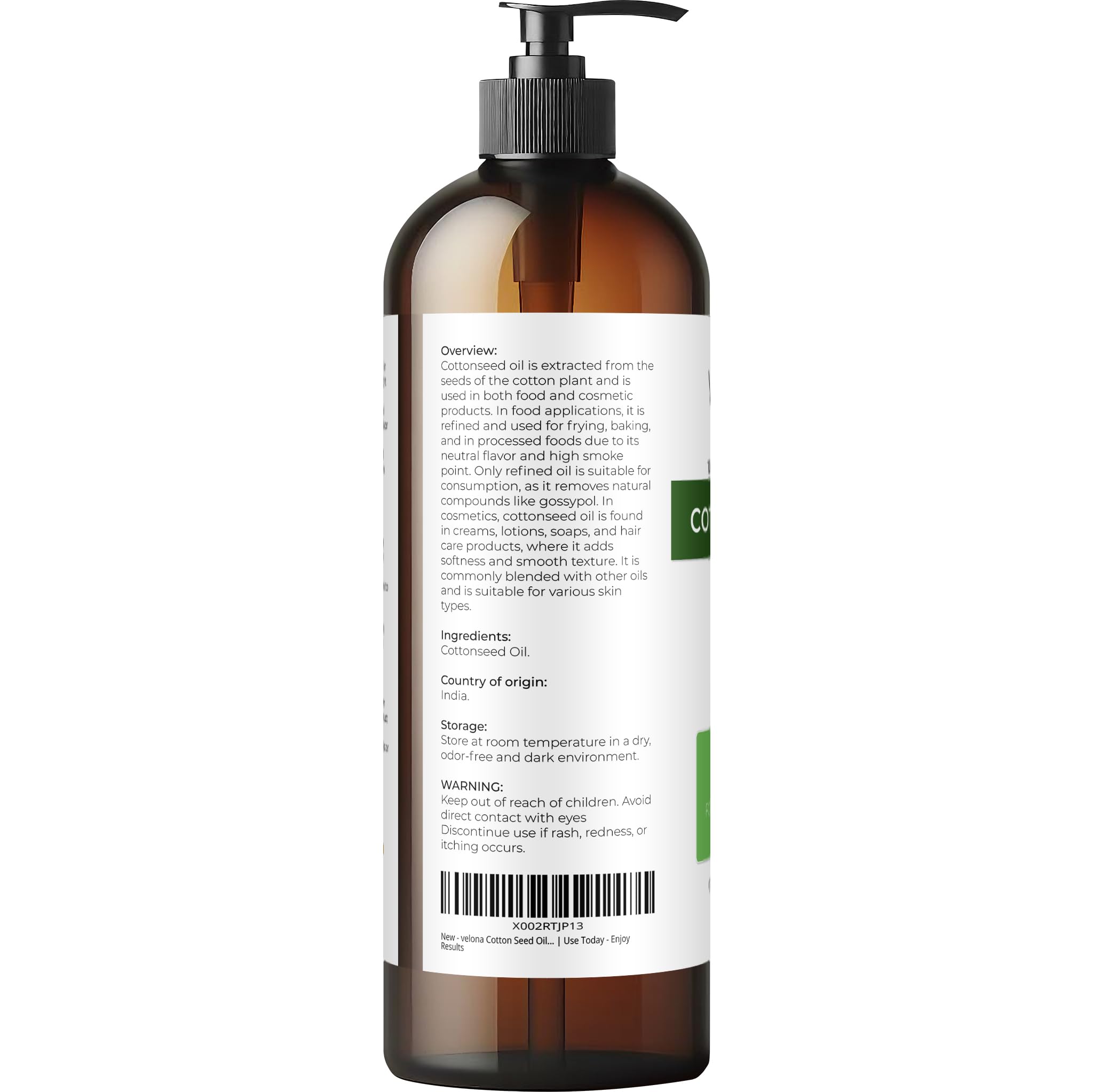 Velona Cotton Seed Oil texture close-up highlighting light, non-greasy feel