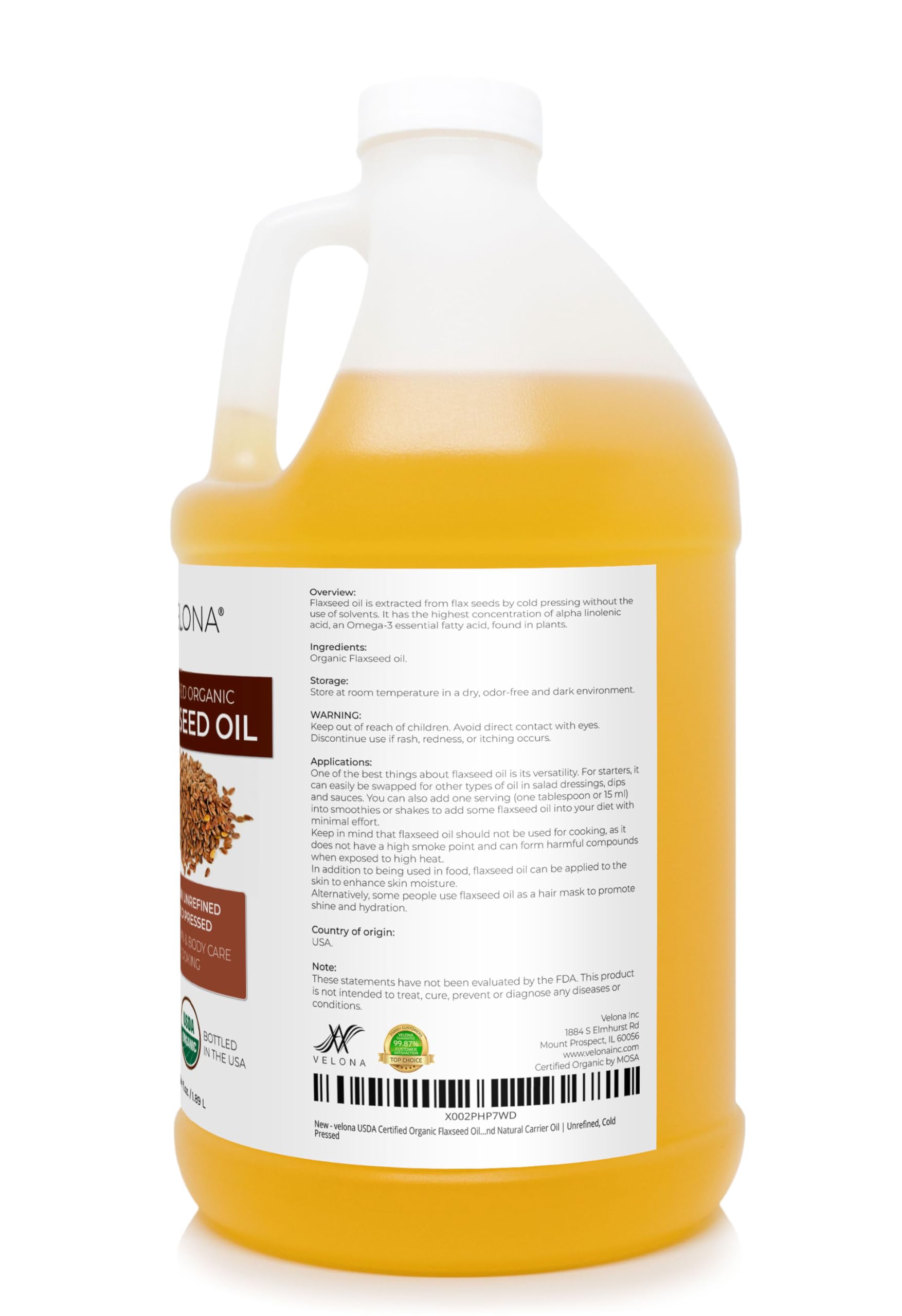 Velona flaxseed oil kitchen-dressings image shows edible oil for salads and smoothies