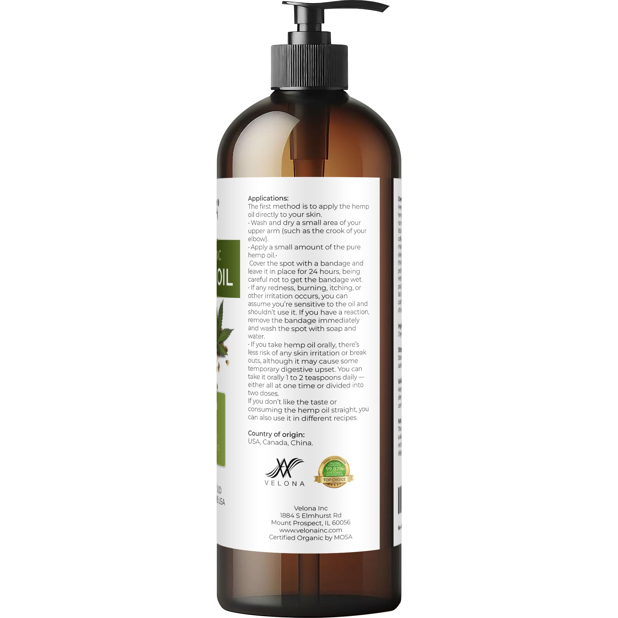 Velona Hemp Seed Oil USA bottling reinforces domestic quality and packaging.