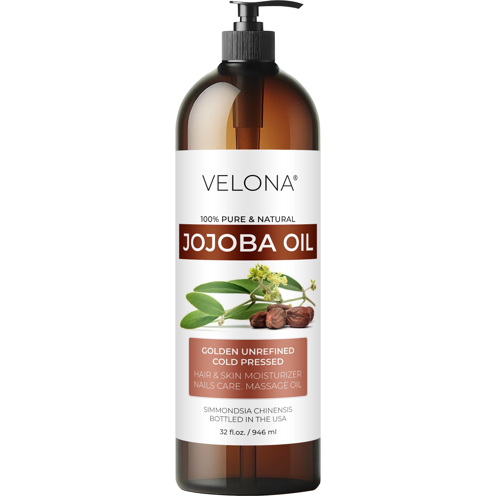 Velona Jojoba Oil bottle with pump for easy application and hydration