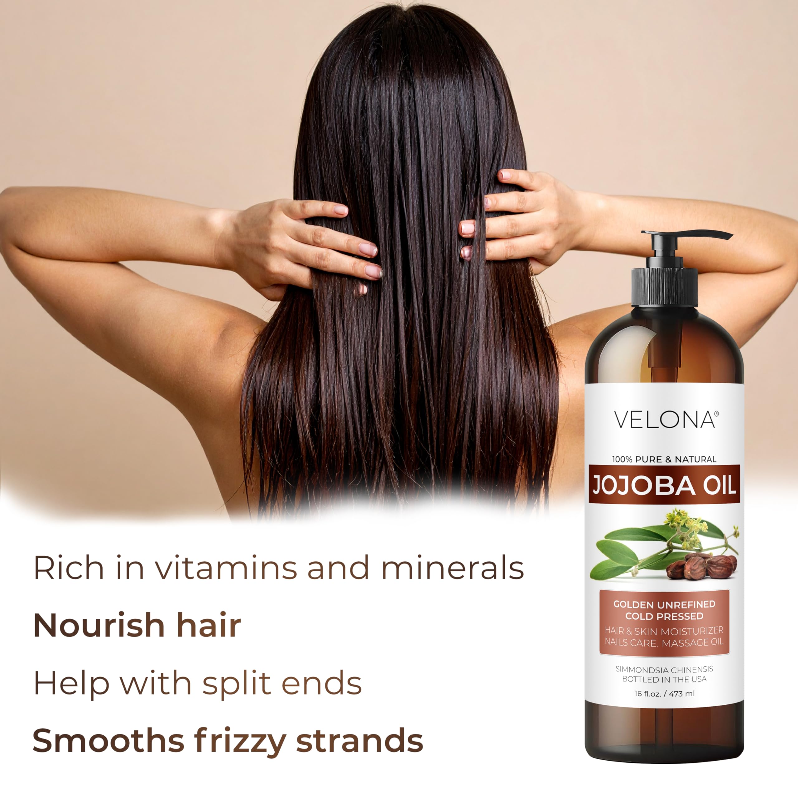 Velona Jojoba Oil being applied to hair for shine and frizz control