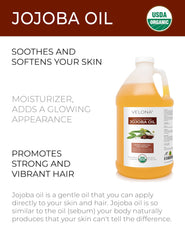 Velona Jojoba Oil close-up label highlighting USDA Organic certification.