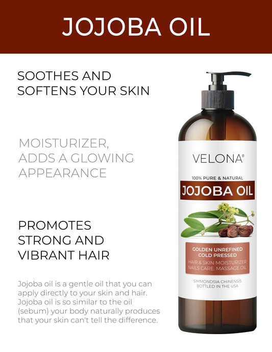 Velona Jojoba Oil label close-up highlighting purity and natural formulation