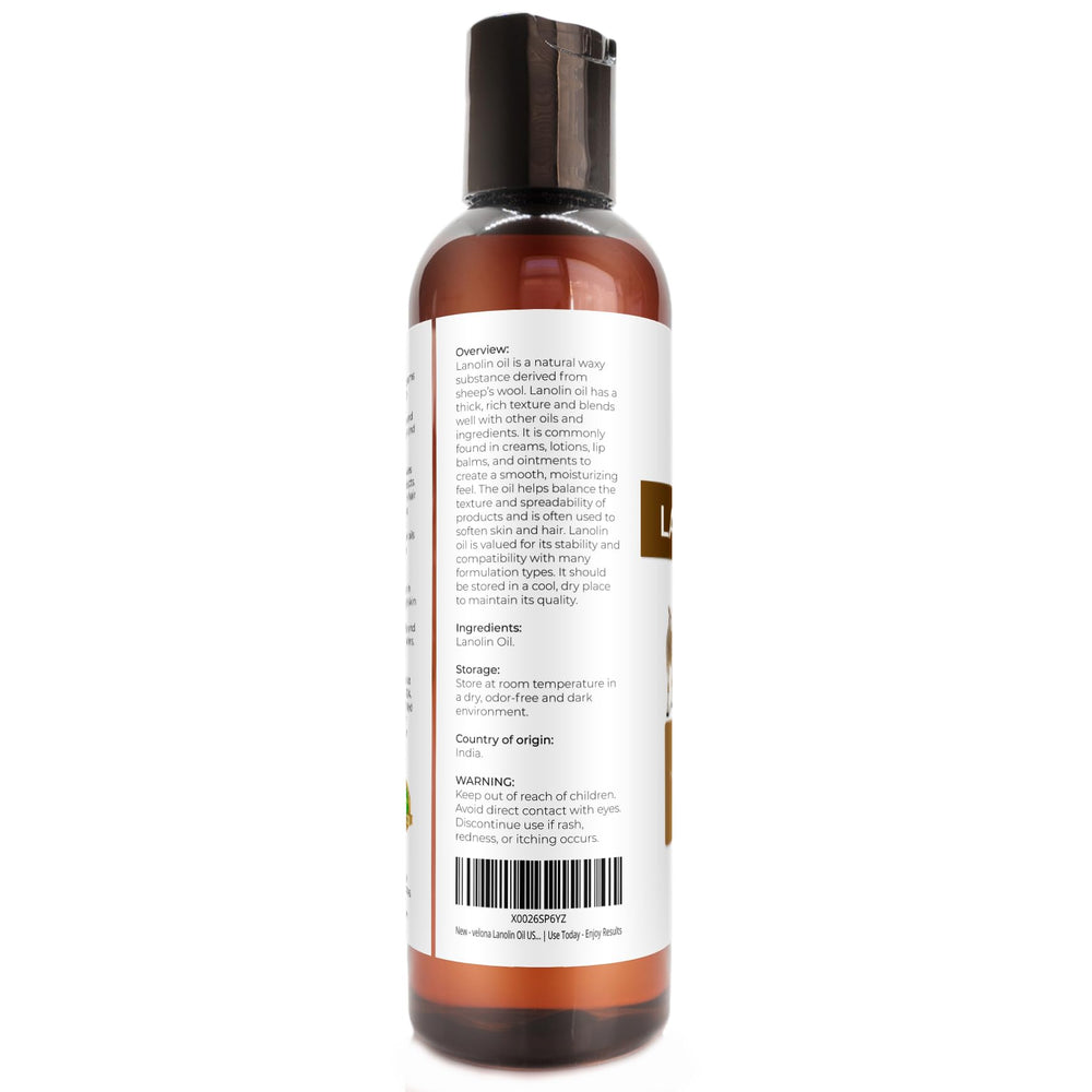 Velona Lanolin Oil applied to skin to lock in moisture.