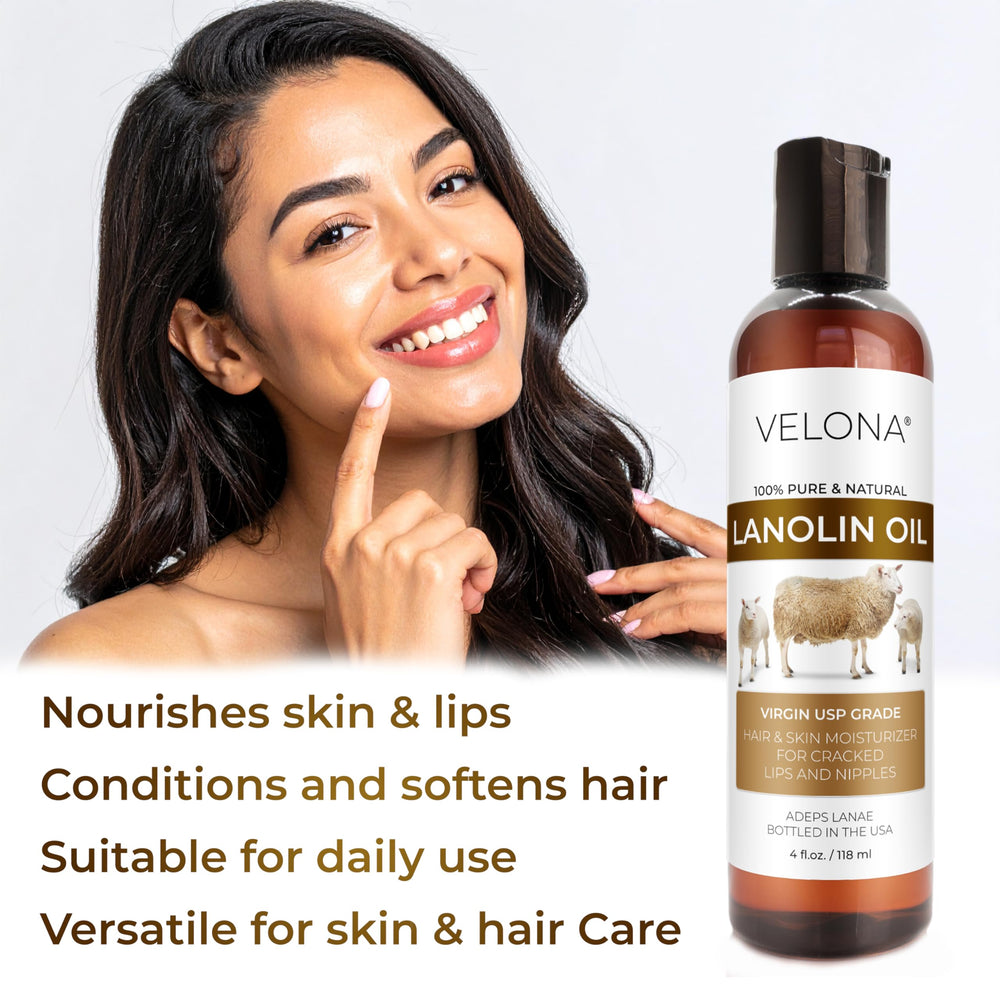 Velona Lanolin Oil used on lips and nails for smoothness.