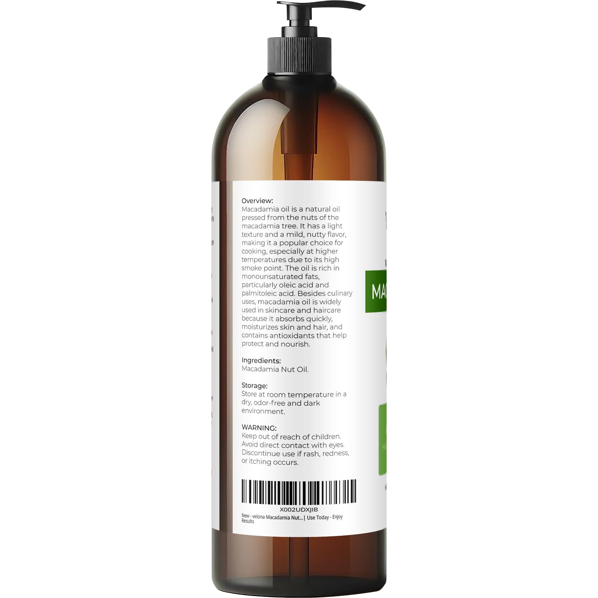 Velona Macadamia Oil pour near a pan emphasizes mild nutty flavor for cooking.