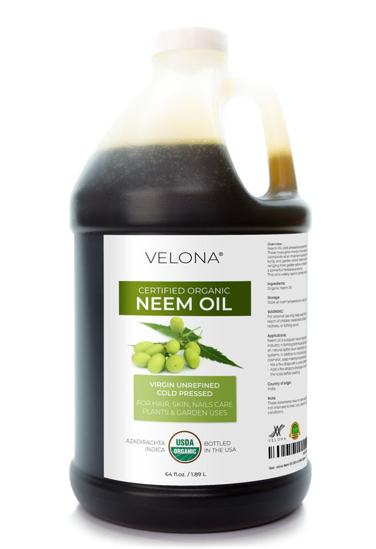 Velona Neem Oil 64oz bottle for skin, hair, and natural beauty blends.