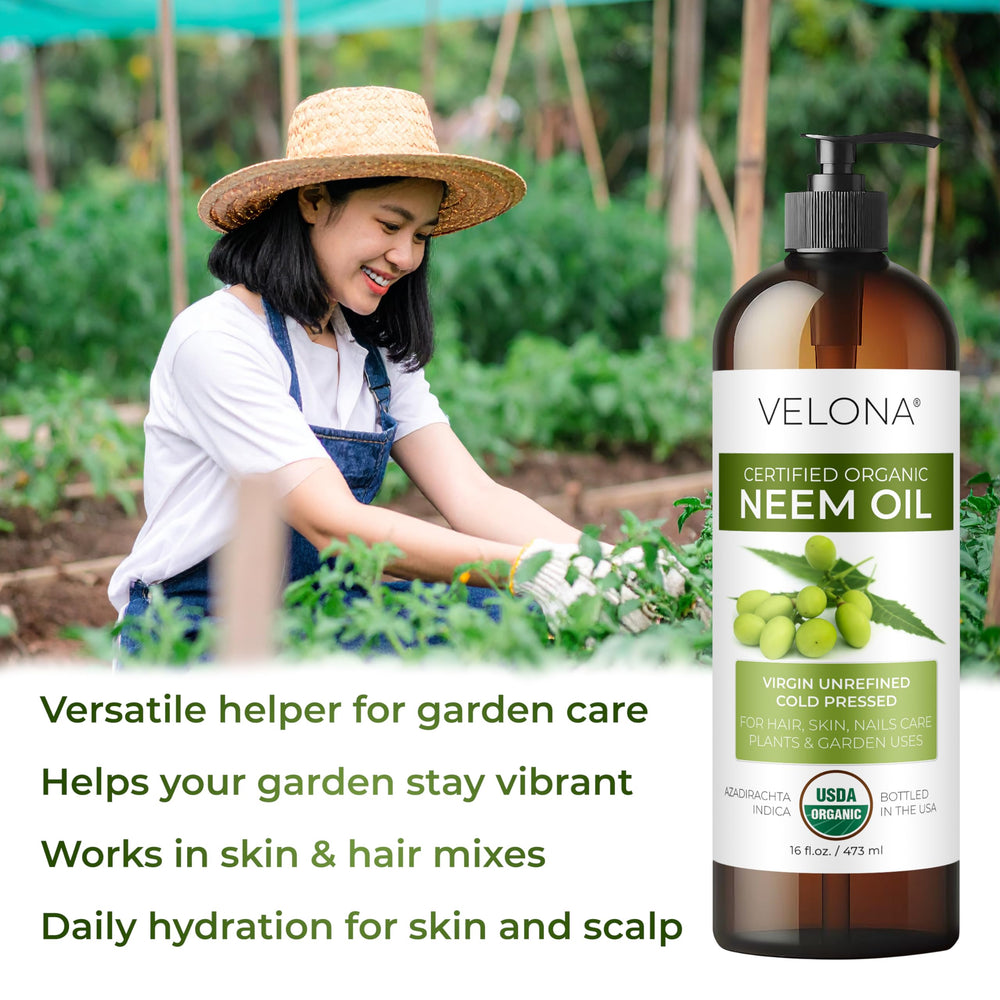 Velona Neem Oil for skin and hair care; unrefined oil supports nourishing routines.