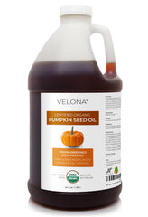 Velona pumpkin seed oil bottle pour, pure unrefined.