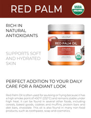 Velona red palm oil color-rich closeup shows vibrant hue for cooking and care.