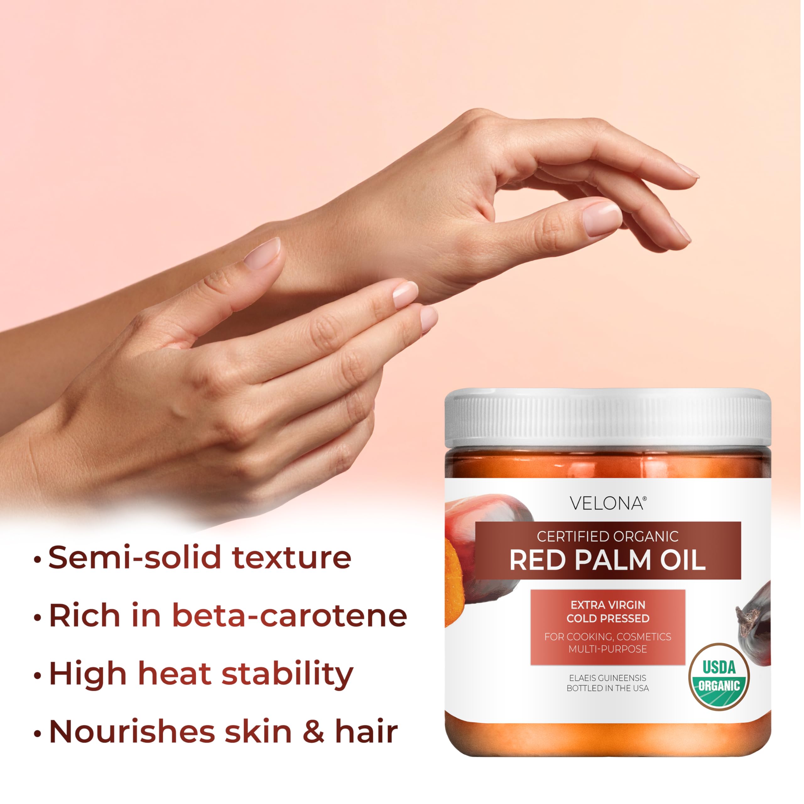 Velona hair care use, glossy shine and improved manageability from natural oil.