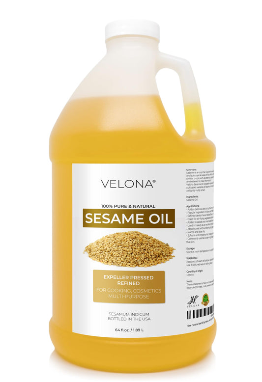 Velona Sesame Seed Oil 64oz bottle for cooking and skin care.
