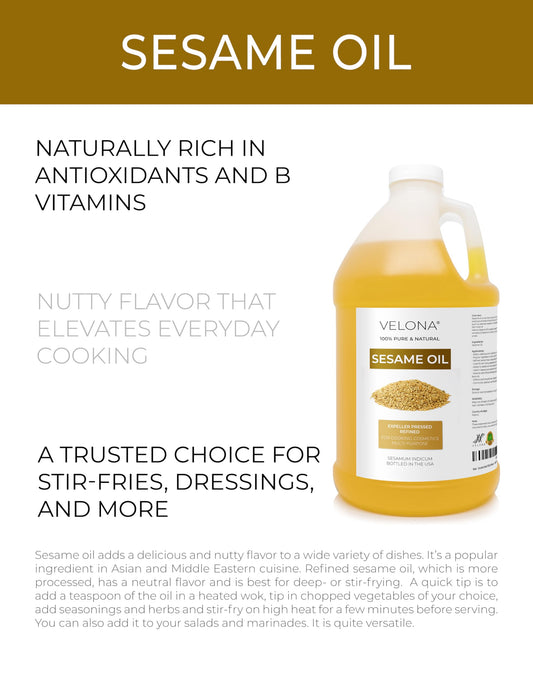 Pour of Velona Sesame Seed Oil for dressings and sauces.