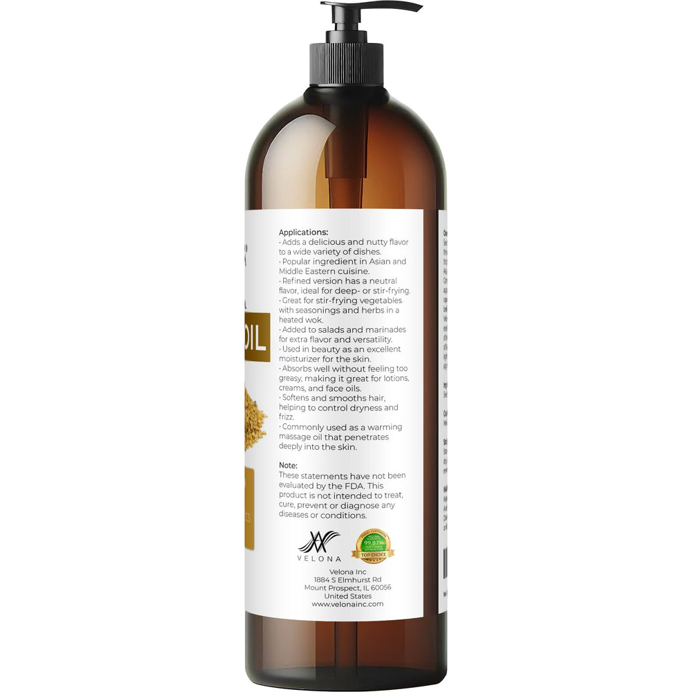 Velona Sesame Seed Oil skin-care blend shows silky, non-greasy moisture for daily routines
