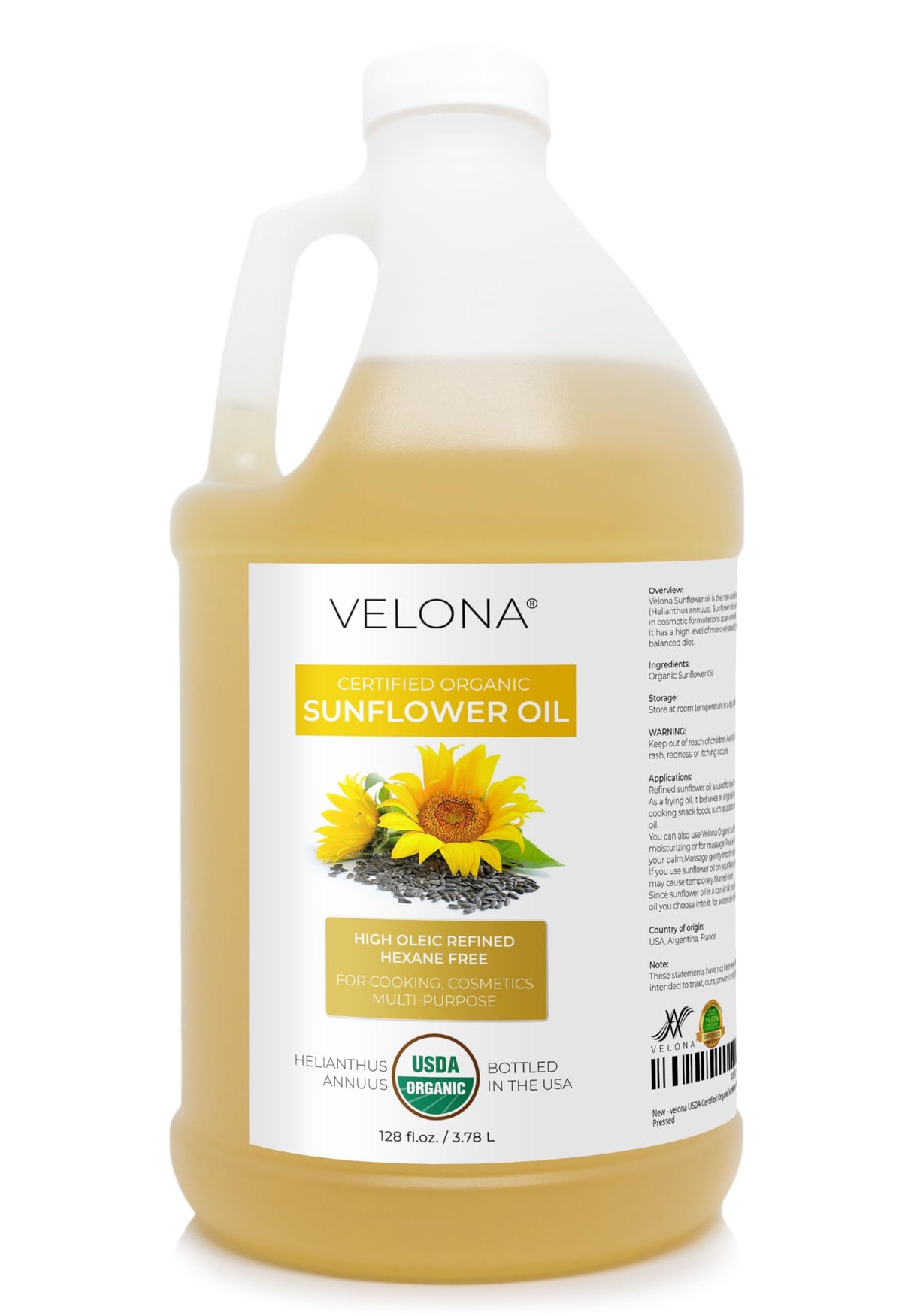 Velona Sunflower Oil 1gal bottle pour for cooking and skincare