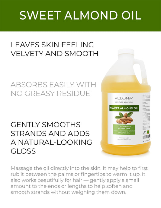 Velona Sweet Almond Oil texture close-up showing silky, lightweight nourishment.