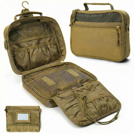 VELVEBAG hanging toiletry bag canvas khaki enhances organization on travels