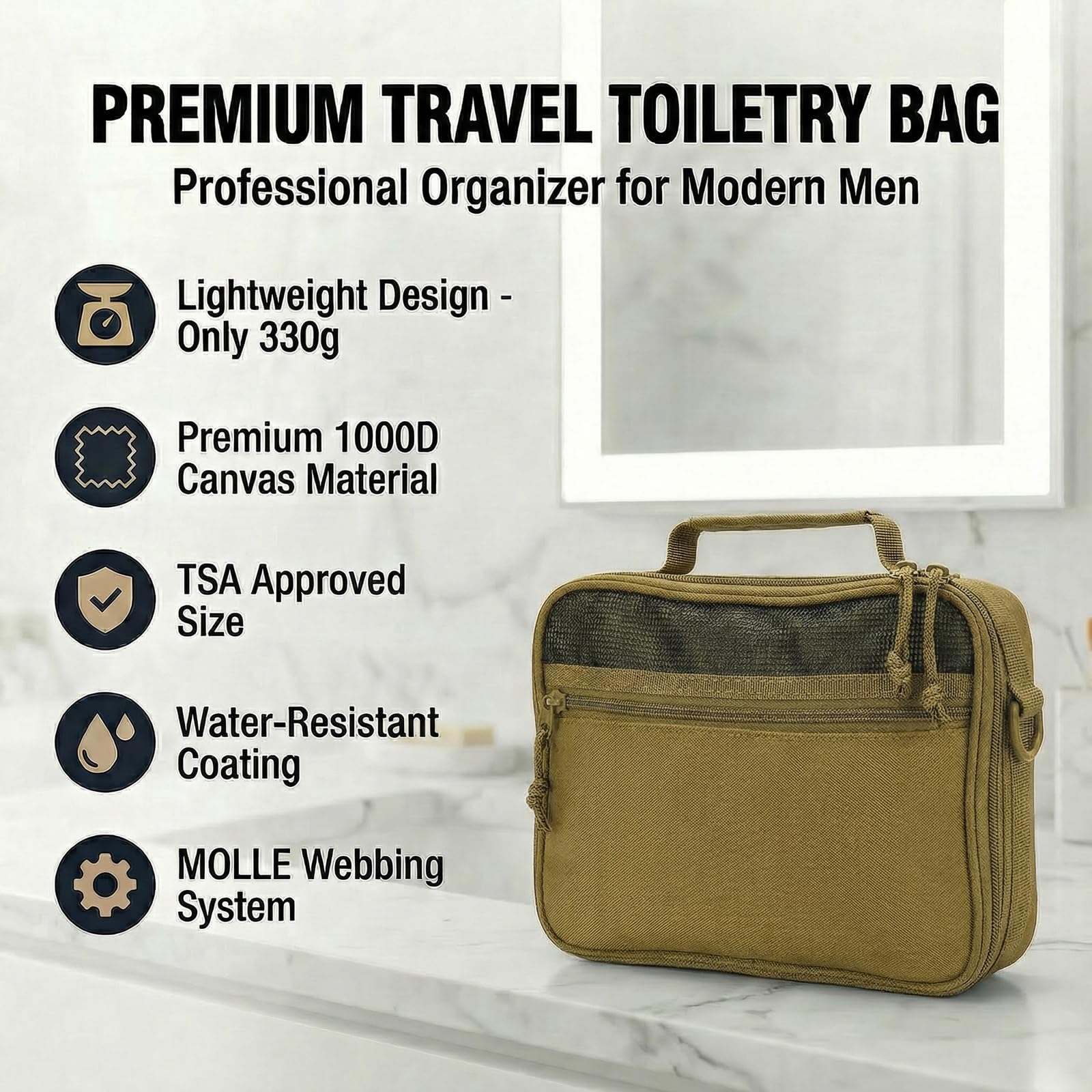 VELVEBAG interior pockets keep razors and toothbrushes neatly separated for quick access