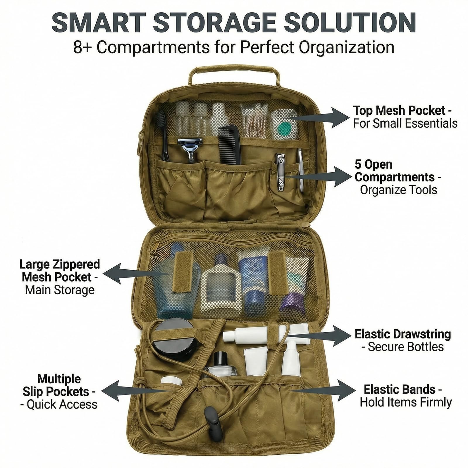 VELVEBAG large main compartment fits shampoo body wash and cosmetics on the go