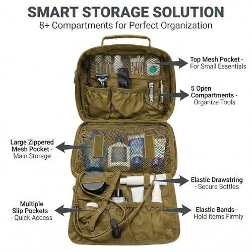 VELVEBAG multi-pocket organizer keeps razors, toothbrushes, and cosmetics within reach