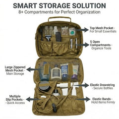 VELVEBAG multi-pocket organizer keeps razors, toothbrushes, and cosmetics within reach