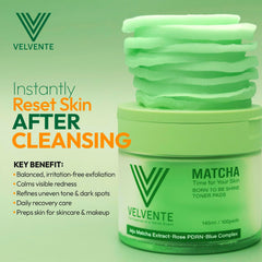 Velvente swipe-ready pad gliding across skin for calm, balanced tone.
